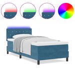 vidaXL Lit Boxspring avec Matelas & LED Bleu Foncé 90x190 cm Velours