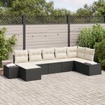 vidaXL Ensemble de canapé de jardin 7 pièces avec coussins Noir Poly Rattan
