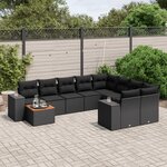 vidaXL Salon de jardin 10 Pièces avec coussins noir résine tressée