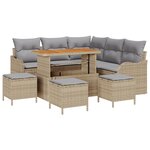 Ensemble de sofa de jardin de 9 pièces avec coussins Beige Poly Rattan Acacia