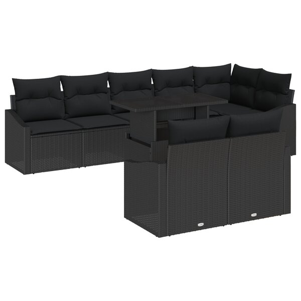vidaXL Ensemble de canapé de jardin 9 pièces avec coussins Noir Poly Rotin