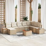 vidaXL Ensemble de Canapé de Jardin 9 Pièces avec Coussins Beige Rotin Acacia