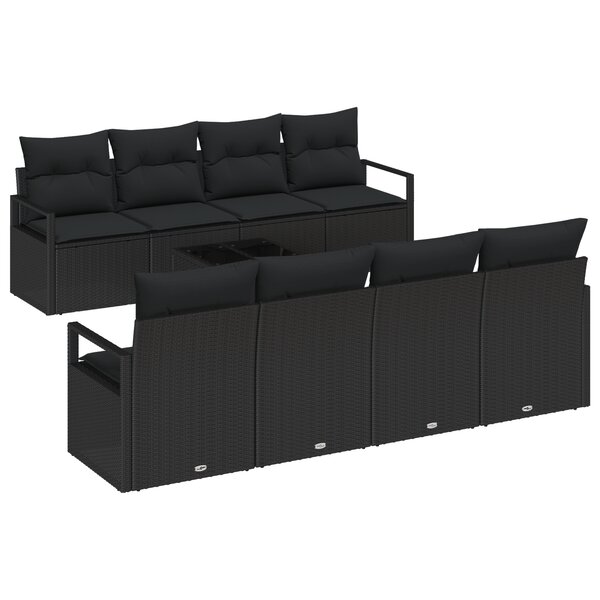 Ensemble de Sofa de Jardin 9 Pièces avec Coussins Noir Poly Rattan