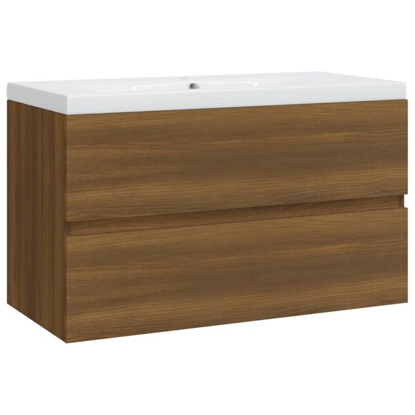 vidaXL Meuble lavabo avec bassin intégré Chêne brun Bois d'ingénierie