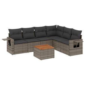 vidaXL Salon de jardin avec coussins 7 Pièces gris résine tressée