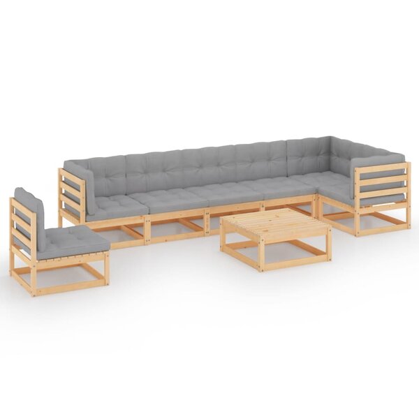Salon de jardin meuble d'extérieur ensemble de mobilier 8 pièces avec coussins bois de pin massif 02_0017504