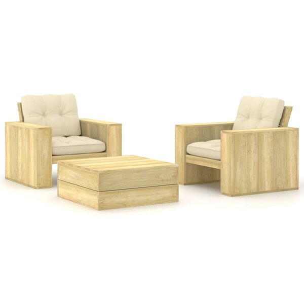 Salon de jardin meuble d'extérieur ensemble de mobilier 3 pièces avec coussins bois de pin imprégné 02_0015932