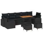 Ensemble de Canapé de Jardin de 10 Pièces avec Coussins Noir Rattan Poly Acacia