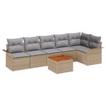 vidaXL Set de canapé de jardin 7 pièces avec coussins beige poly rattan acacia