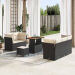 Ensemble de canapé de jardin de 8 pièces avec coussins noir poly rattan acacia