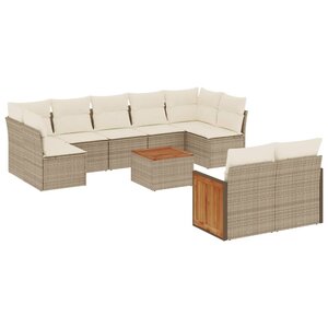 vidaXL Salon de jardin avec coussins 10 Pièces beige résine tressée