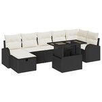 Ensemble de canapé de jardin 8 pièces avec coussins noir poly rotin