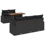 Ensemble de Canapé de Jardin 6 Pièces Avec Coussins Noir Poly Rattan