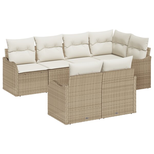 Set de canapé jardin vidaXL 7 pièces avec coussins Beige Poly Rotin