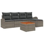 Ensemble de canapé de jardin 6 pièces avec coussins Gris Poly Rotin Acacia