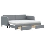 vidaXL Lit de jour avec gigogne et tiroirs gris clair 80x200 cm tissu