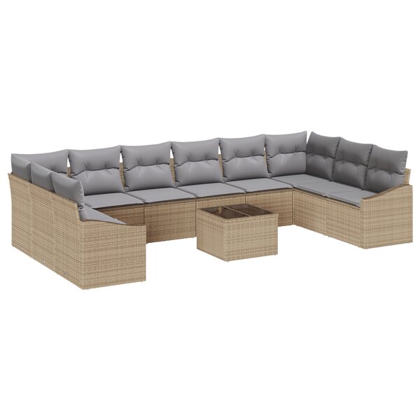 vidaXL Ensemble de canapé de jardin 11 pièces avec coussins en poly rattan noir