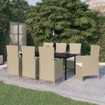 vidaXL Ensemble de salle à manger de jardin avec coussins 9 Pièces Beige