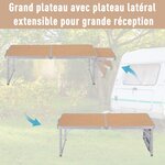 Table pliante table de camping table de jardin avec rallonge hauteur réglable aluminium MDF imitation bambou