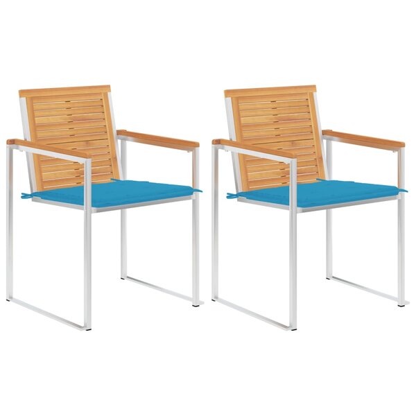 vidaXL Chaises de jardin avec coussins 2 Pièces Teck solide et acier
