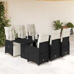 vidaXL Ensemble de bistro de jardin 7 Pièces coussins noir poly rotin