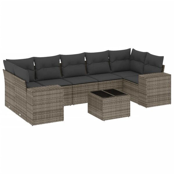 vidaXL Salon de jardin 8 Pièces avec coussins gris résine tressée