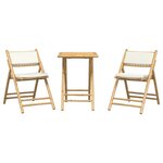 vidaXL Ensemble de bistro pliante 3 Pièces et coussins blanc crème bambou