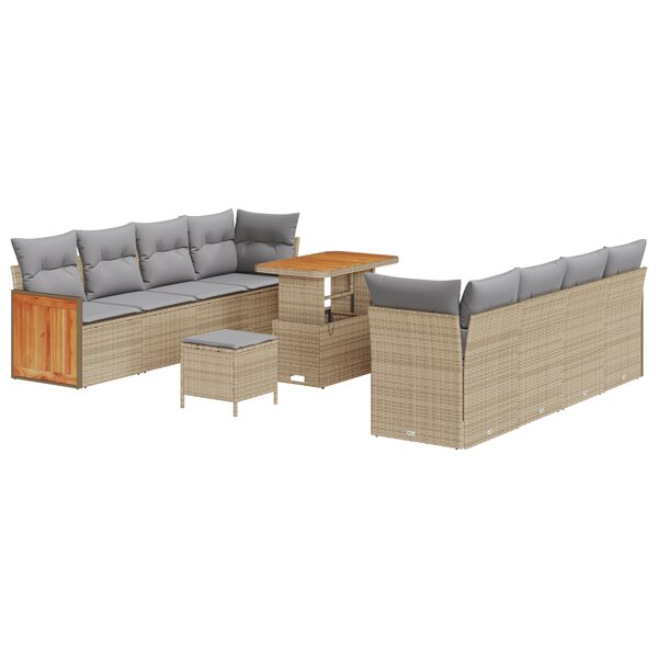 Ensemble de canapés de jardin de 11 pièces avec coussins beige rotin poly acacia
