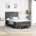 vidaXL Lit à ressorts avec Matelas & Banc Gris Foncé 160x200 cm Tissu