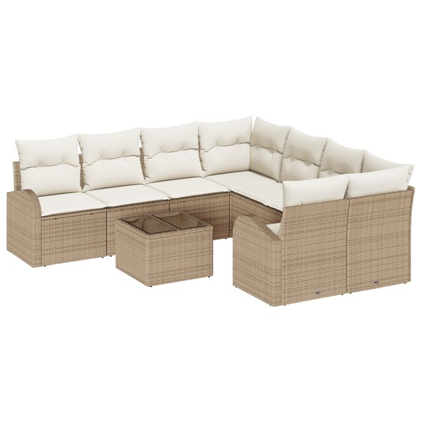 Ensemble de Canapés de Jardin 9 Pièces avec Coussins Beige Poly Rattan