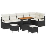vidaXL Canapé de Jardin 9 Pièces avec Coussins Noir Poly Rotin Acacia