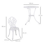 Ensemble salon de jardin 2 places 2 chaises + table ronde fonte d'aluminium imitation fer forgé blanc