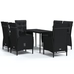 vidaXL Ensemble à manger de jardin avec coussins 7 Pièces Noir