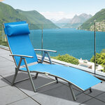 Outsunny transat chaise longue bain de soleil pliable dossier inclinable multi-positions têtière fournie 137L x 64l x 101H cm métal époxy textilène bleu