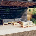 vidaXL Salon de jardin 12 Pièces avec coussins gris Bois de pin