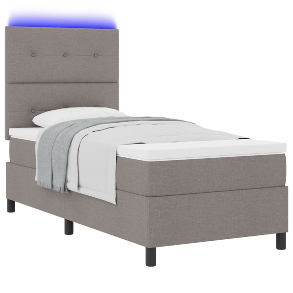 vidaXL Lit à ressorts avec matelas et lumière LED taupe 90x190 cm Tissu