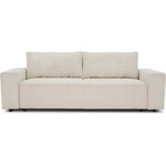 Canapé convertible 3 places tissu velours côtelé beige à coffre de rangement - 239 x 86 x Hauteur 85 cm