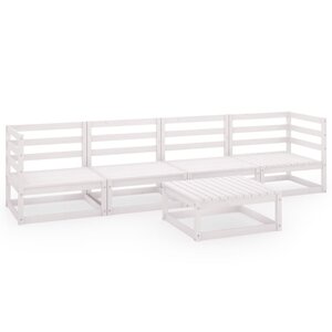 Salon de jardin meuble d'extérieur ensemble de mobilier 5 pièces blanc bois de pin massif 02_0016517