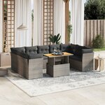 vidaXL Salon de jardin avec coussins 10 Pièces gris résine tressée