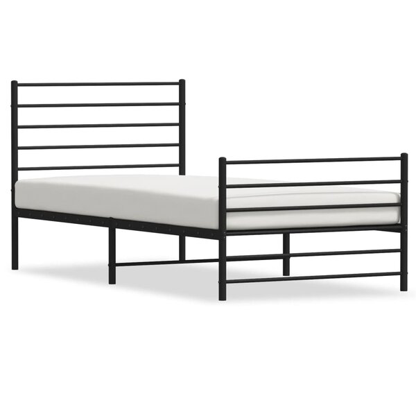 vidaXL Cadre de lit métal avec tête de lit/pied de lit noir 107x203 cm
