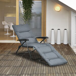 Bain de soleil pliable transat inclinable 6 positions grand confort avec matelas + accoudoirs acier polyester gris