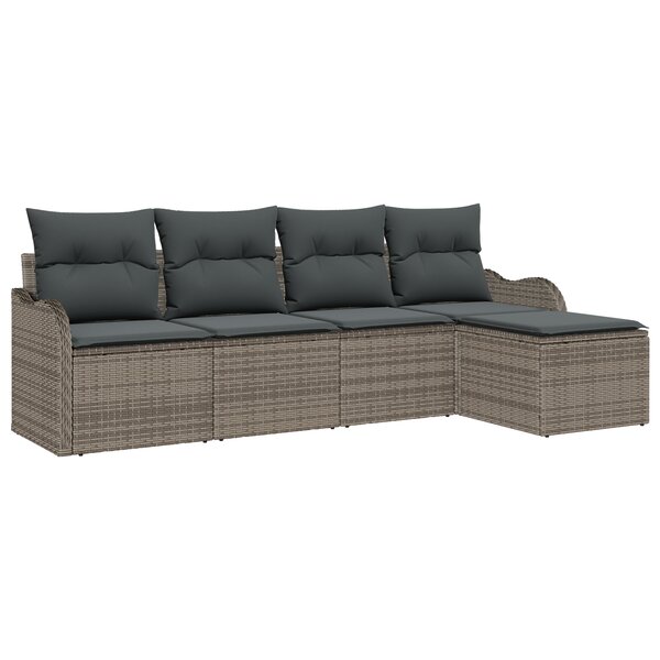 Set de Canapé de Jardin vidaXL 5 Pièces avec Coussins Gris en Poly Rattan