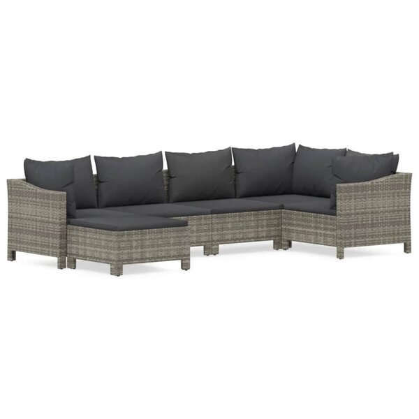vidaXL Salon de jardin 6 Pièces avec coussins Gris Résine tressée
