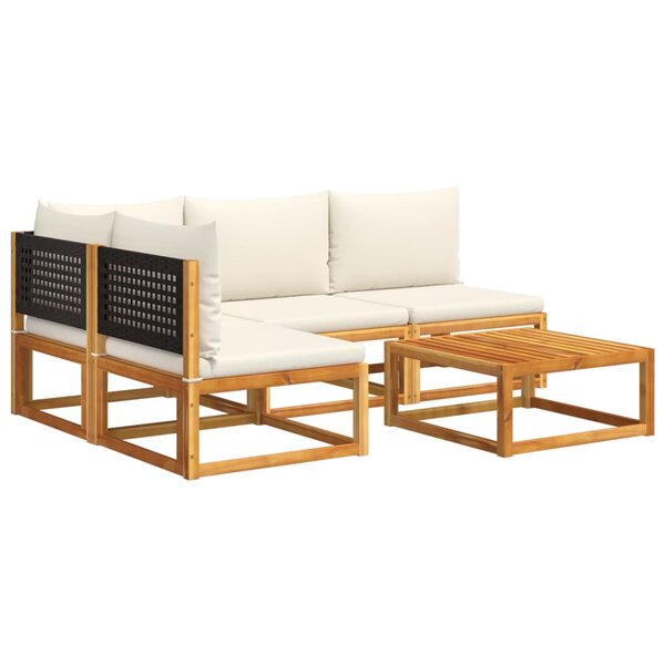 vidaXL Salon de jardin avec coussins 5 Pièces Bois d'acacia solide
