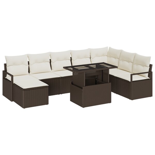 Ensemble de Canapé de Jardin 9 Pièces Avec Coussins En Poly Rattan Marron