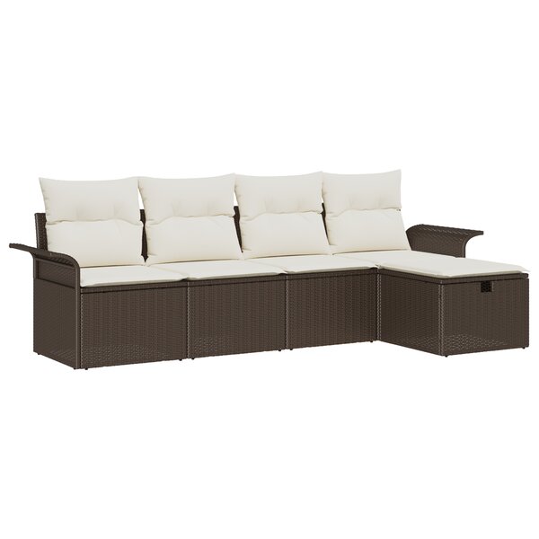 Ensemble de canapés de jardin 5 pièces avec coussins marron en poly rotin