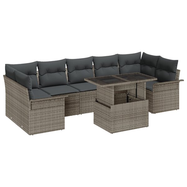 vidaXL Ensemble de canapé de jardin de 8 pièces avec coussins gris poly rattan