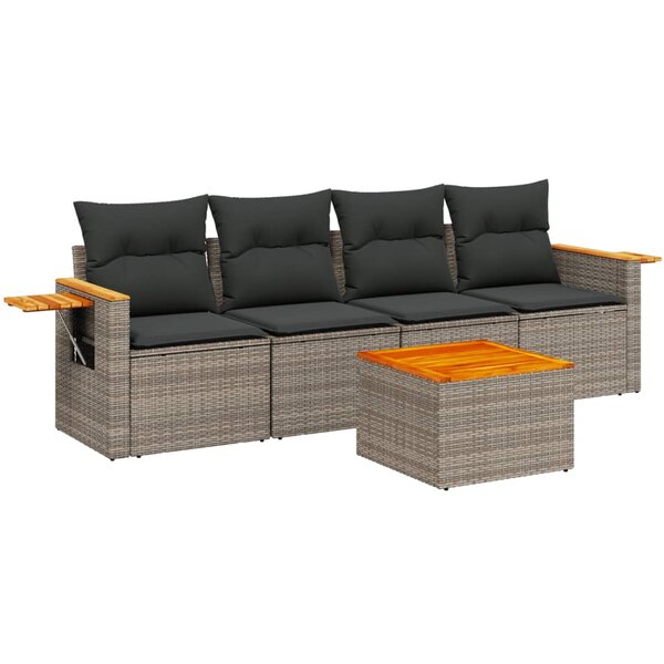 vidaXL Salon de jardin 8 Pièces avec coussins gris résine tressée