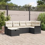 Ensemble de Canapé de Jardin de 6 Pièces avec Coussins en Poly Rattan Noir