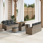 Ensemble de canapé de jardin 9 pièces avec coussins gris poly rotin